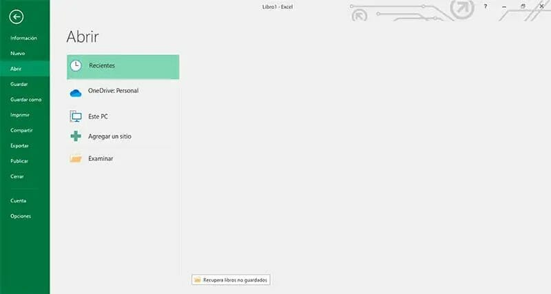 Pestaña de archivo cinta de opciones